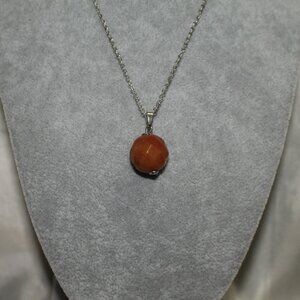 Faceted Red Aventurine Crystal Ball Pendant – Silver Tone Chain Necklace